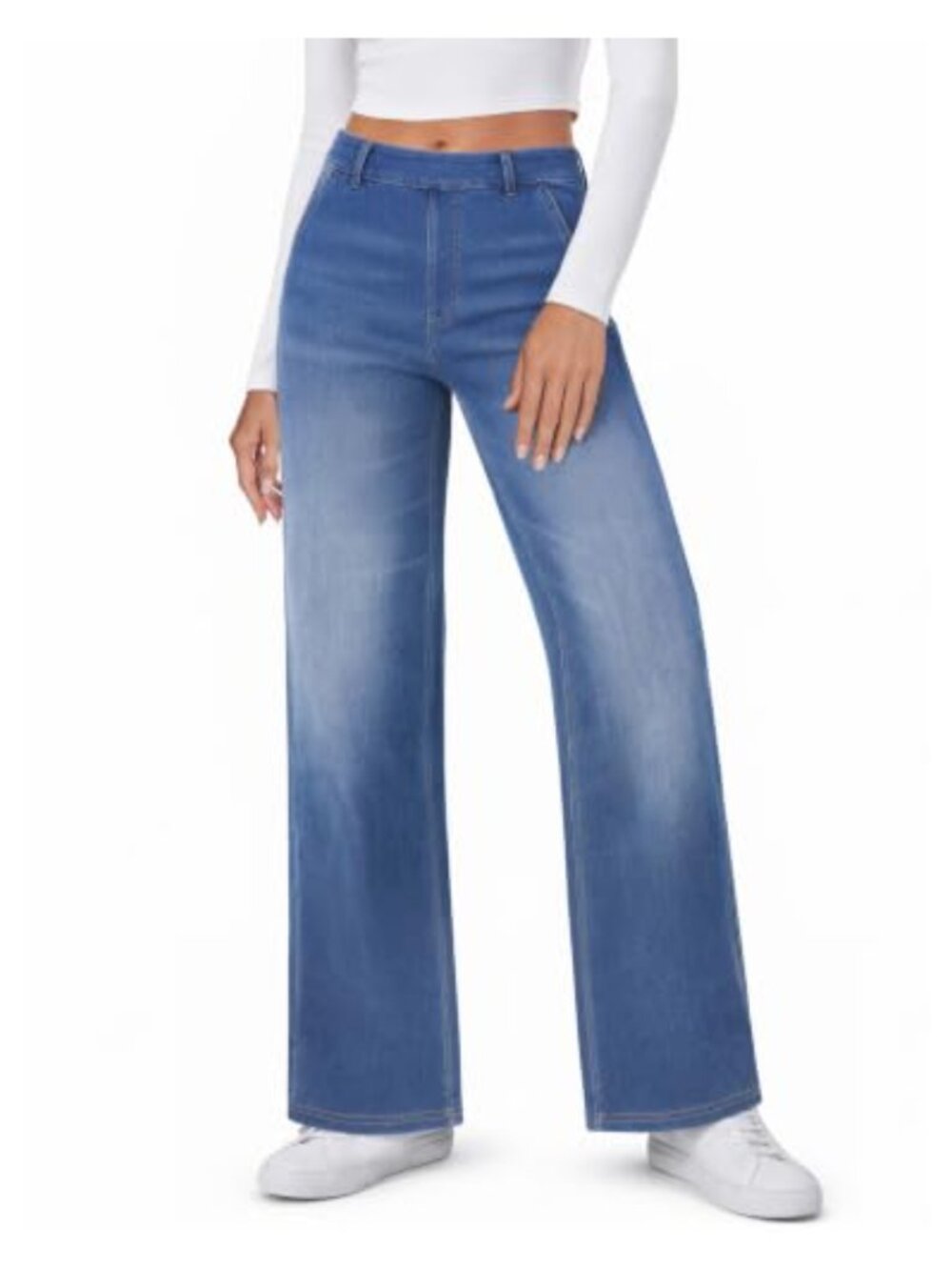 Women's Stretchy Wide Leg High Waist Pull On Jeans
